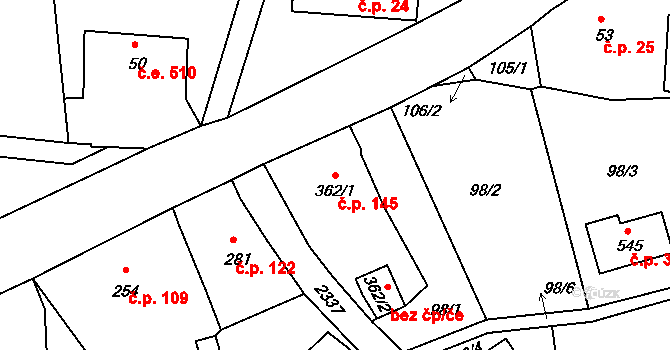 Držkov 145 na parcele st. 362/1 v KÚ Držkov, Katastrální mapa