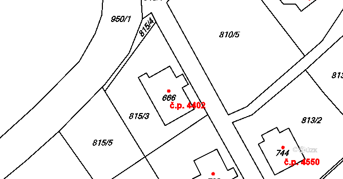 Kokonín 4402, Jablonec nad Nisou na parcele st. 666 v KÚ Kokonín, Katastrální mapa