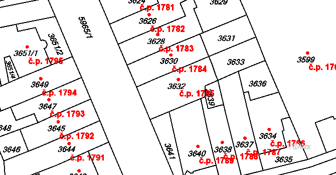 Jihlava 1785 na parcele st. 3632 v KÚ Jihlava, Katastrální mapa