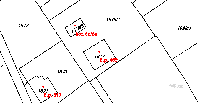 Bystřice 469 na parcele st. 1677 v KÚ Bystřice nad Olší, Katastrální mapa