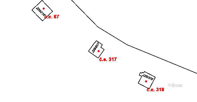 Hostěradice 317, Kamenný Přívoz na parcele st. 229/207 v KÚ Hostěradice, Katastrální mapa