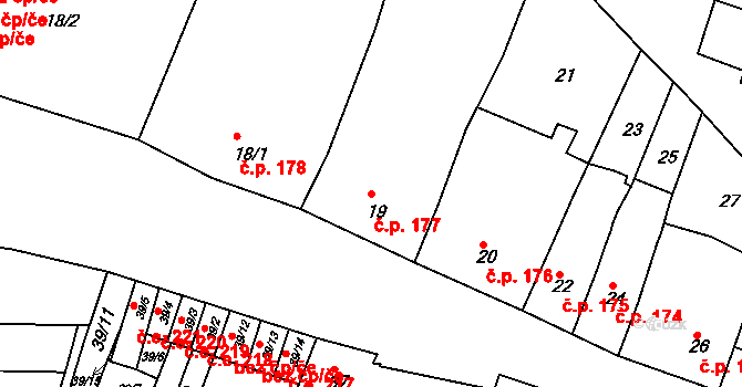 Modřice 177 na parcele st. 19 v KÚ Modřice, Katastrální mapa