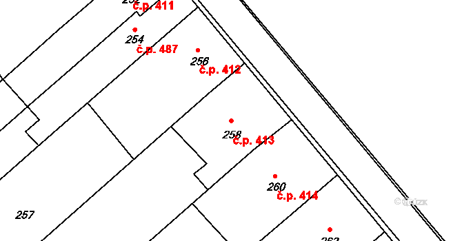 Velká nad Veličkou 413 na parcele st. 258 v KÚ Velká nad Veličkou, Katastrální mapa