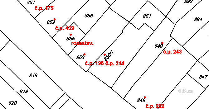 Vnorovy 214 na parcele st. 850/1 v KÚ Vnorovy, Katastrální mapa