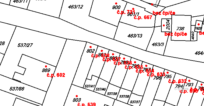 Polná 637 na parcele st. 801 v KÚ Polná, Katastrální mapa