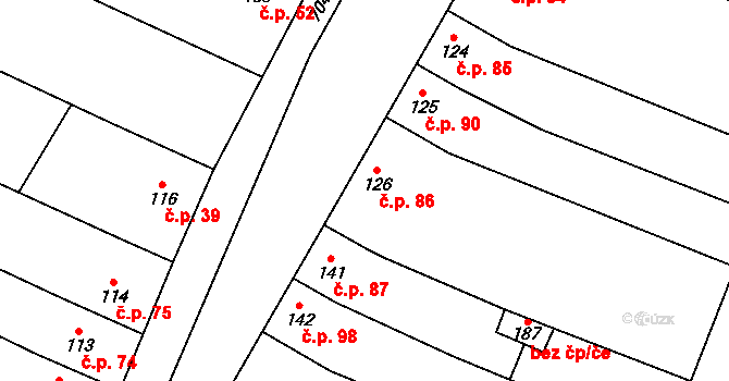 Zdislavice 86, Troubky-Zdislavice na parcele st. 126 v KÚ Zdislavice, Katastrální mapa