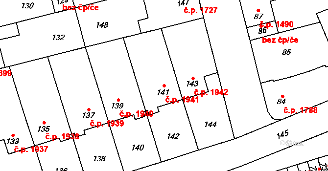 Kročehlavy 1941, Kladno na parcele st. 141 v KÚ Kročehlavy, Katastrální mapa