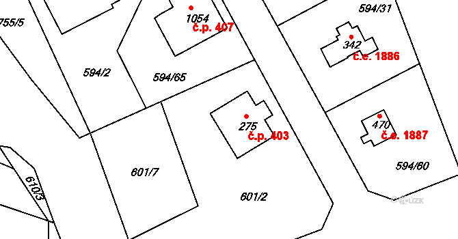 Olešovice 403, Kamenice na parcele st. 275 v KÚ Ládví, Katastrální mapa