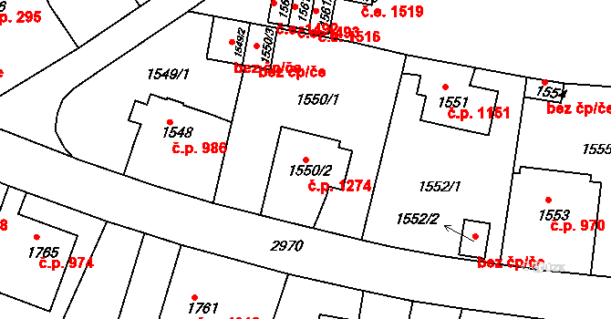 Děčín II-Nové Město 1274, Děčín na parcele st. 1550/2 v KÚ Děčín, Katastrální mapa