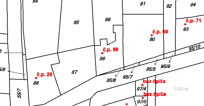 Hlásná Třebaň 66 na parcele st. 88 v KÚ Hlásná Třebaň, Katastrální mapa