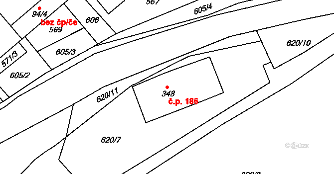 Osík 186 na parcele st. 348 v KÚ Osík, Katastrální mapa