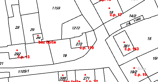 Rožmberk nad Vltavou 119 na parcele st. 272 v KÚ Rožmberk nad Vltavou, Katastrální mapa