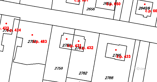 Mimoň I 432, Mimoň na parcele st. 2761 v KÚ Mimoň, Katastrální mapa