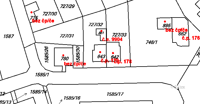 Děčín IX-Bynov 179, Děčín na parcele st. 643 v KÚ Bynov, Katastrální mapa