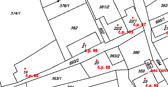 Ohrazenice 66 na parcele st. 21 v KÚ Ohrazenice u Jinec, Katastrální mapa