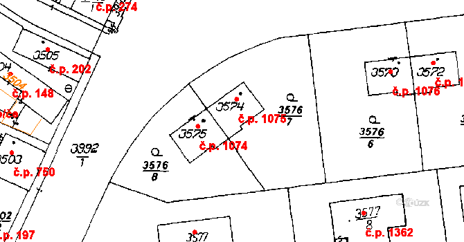 Poděbrady III 1075, Poděbrady na parcele st. 3574 v KÚ Poděbrady, Katastrální mapa