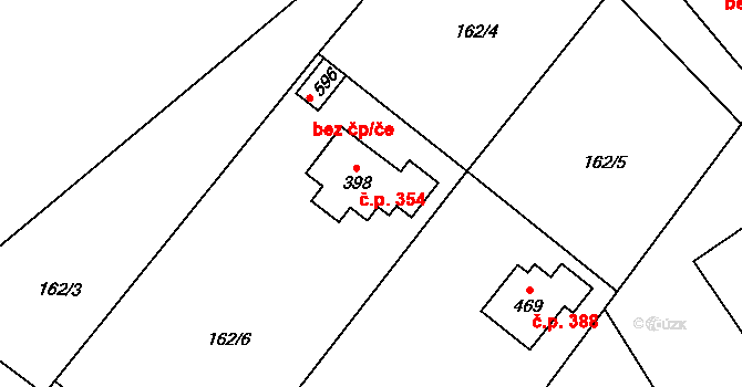 Velké Popovice 354 na parcele st. 398 v KÚ Velké Popovice, Katastrální mapa