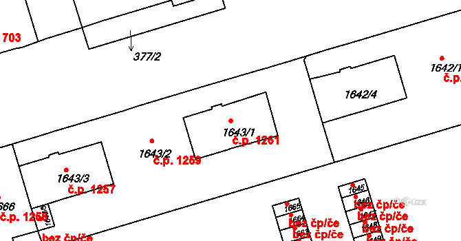 Černá Pole 1261, Brno na parcele st. 1643/1 v KÚ Černá Pole, Katastrální mapa