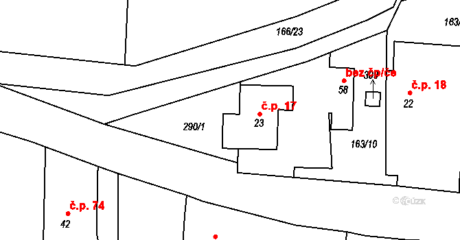 Vesce 17 na parcele st. 23 v KÚ Vesce u Soběslavi, Katastrální mapa