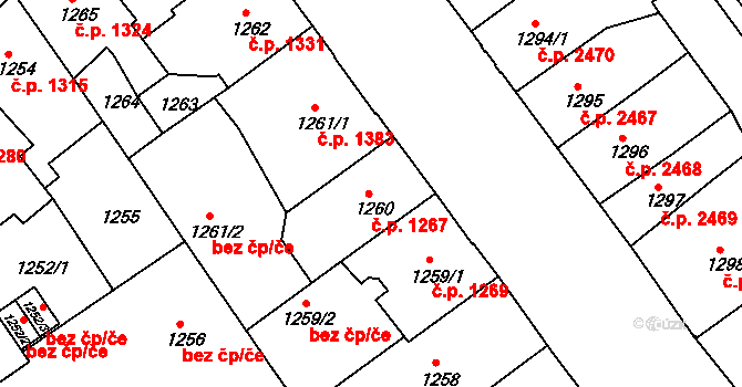 Teplice 1267 na parcele st. 1260 v KÚ Teplice, Katastrální mapa