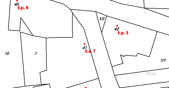 Okrouhlé Hradiště 7, Konstantinovy Lázně na parcele st. 41 v KÚ Okrouhlé Hradiště, Katastrální mapa