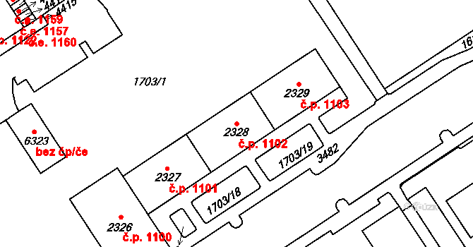 Cheb 1102 na parcele st. 2328 v KÚ Cheb, Katastrální mapa