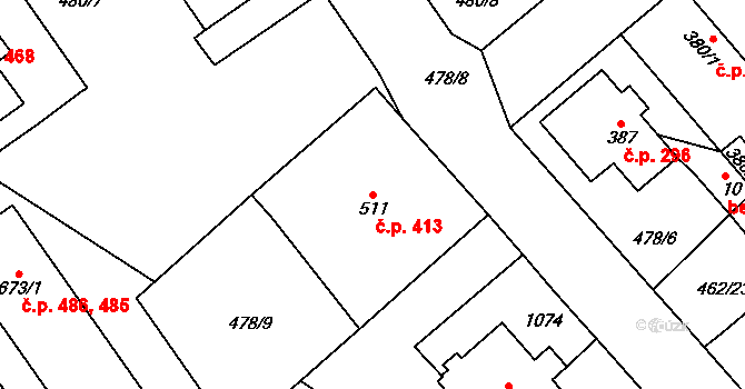 Borohrádek 413 na parcele st. 511 v KÚ Borohrádek, Katastrální mapa