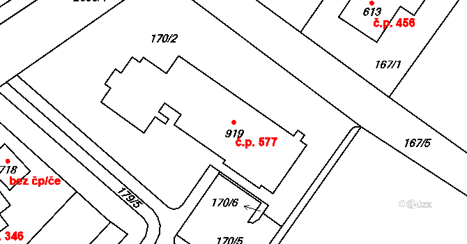 Dolní Bečva 577 na parcele st. 919 v KÚ Dolní Bečva, Katastrální mapa