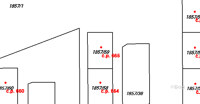 Kamýk 665, Praha na parcele st. 1857/59 v KÚ Kamýk, Katastrální mapa