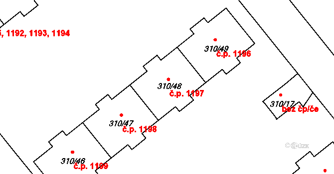 Michle 1197, Praha na parcele st. 310/48 v KÚ Michle, Katastrální mapa