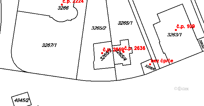 Smíchov 2659, Praha na parcele st. 3265/3 v KÚ Smíchov, Katastrální mapa