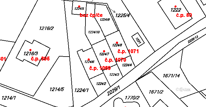 Stodůlky 1070, Praha na parcele st. 1224/7 v KÚ Stodůlky, Katastrální mapa