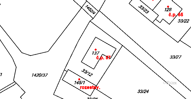 Valtínov 57, Kunžak na parcele st. 137 v KÚ Valtínov, Katastrální mapa