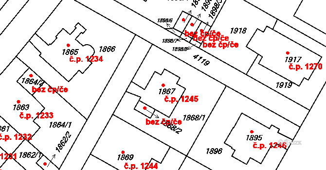 Dejvice 1245, Praha na parcele st. 1867 v KÚ Dejvice, Katastrální mapa