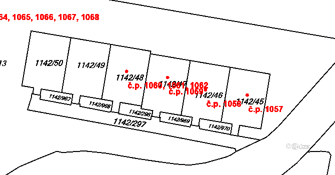 Řepy 1059, Praha na parcele st. 1142/47 v KÚ Řepy, Katastrální mapa