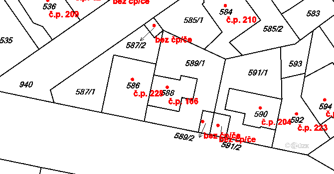 Malešice 166, Praha na parcele st. 588 v KÚ Malešice, Katastrální mapa