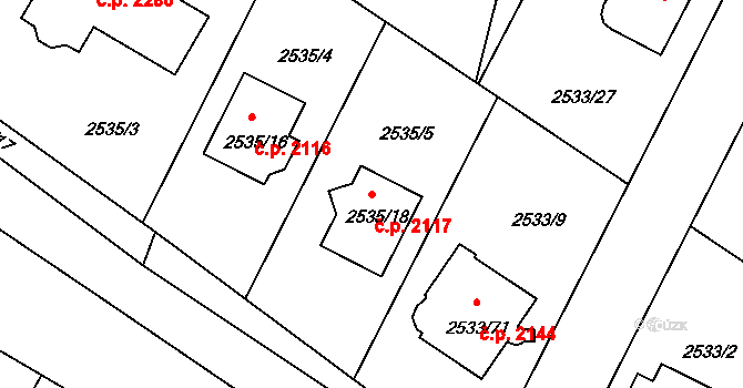 České Budějovice 5 2117, České Budějovice na parcele st. 2535/18 v KÚ České Budějovice 5, Katastrální mapa