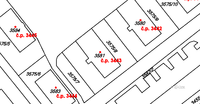 Chomutov 3443 na parcele st. 3581 v KÚ Chomutov I, Katastrální mapa