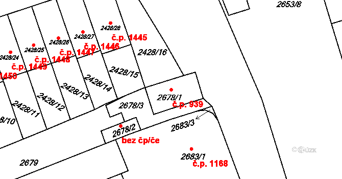 Šlapanice 939 na parcele st. 2678/1 v KÚ Šlapanice u Brna, Katastrální mapa