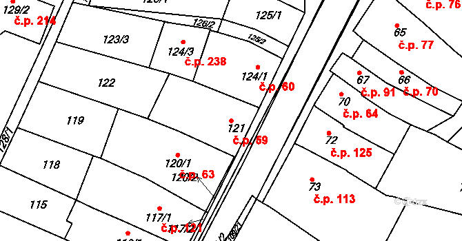 Královopolské Vážany 59, Rousínov na parcele st. 121 v KÚ Královopolské Vážany, Katastrální mapa