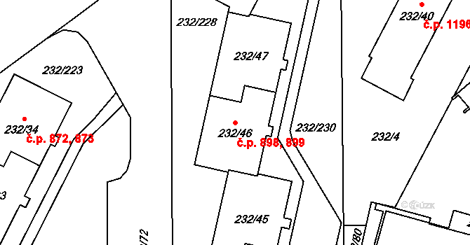 Lobzy 898,899, Plzeň na parcele st. 232/46 v KÚ Lobzy, Katastrální mapa