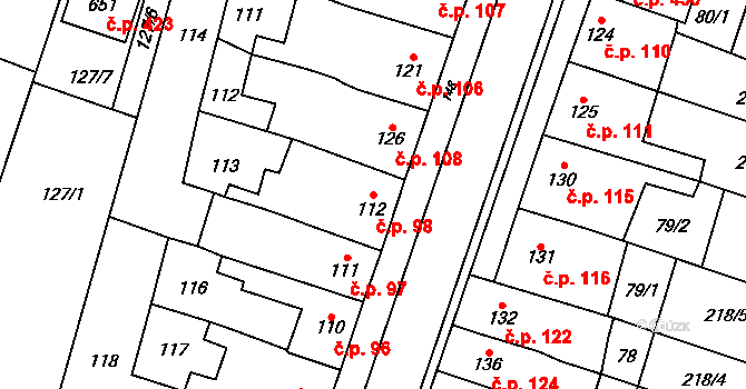 Domamyslice 98, Prostějov na parcele st. 112 v KÚ Domamyslice, Katastrální mapa