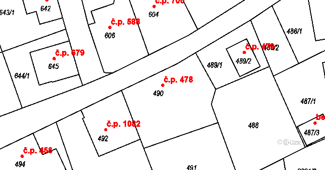 Šluknov 478 na parcele st. 490 v KÚ Šluknov, Katastrální mapa