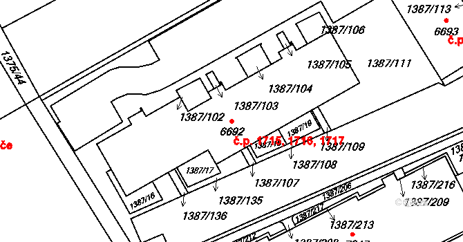 Beroun-Město 1715,1716,1717, Beroun na parcele st. 6692 v KÚ Beroun, Katastrální mapa