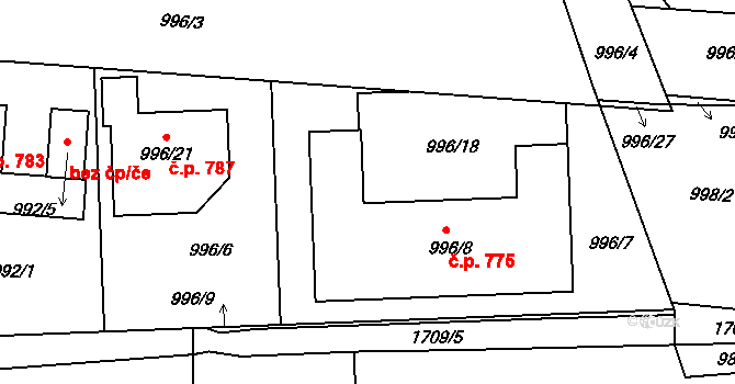 Suchdol nad Lužnicí 775 na parcele st. 996/8 v KÚ Suchdol nad Lužnicí, Katastrální mapa