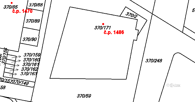Hostivař 1486, Praha na parcele st. 370/171 v KÚ Hostivař, Katastrální mapa