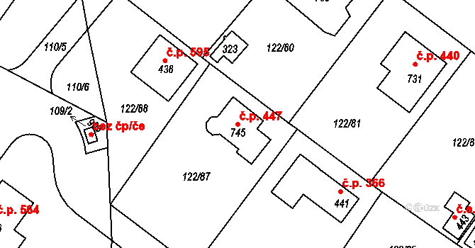 Strančice 447 na parcele st. 745 v KÚ Strančice, Katastrální mapa