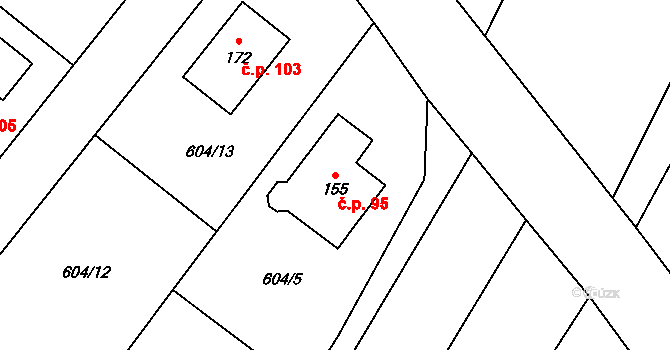 Volfířov 95 na parcele st. 155 v KÚ Volfířov, Katastrální mapa