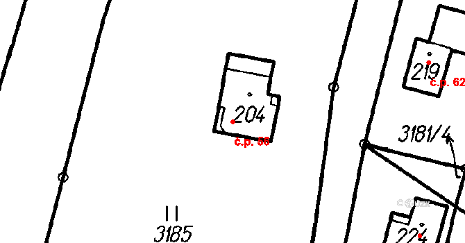 Malé Nepodřice 56, Dobev na parcele st. 204 v KÚ Nepodřice, Katastrální mapa