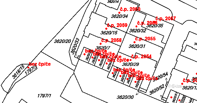 Tachov 2054 na parcele st. 3620/29 v KÚ Tachov, Katastrální mapa